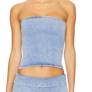 I AM GIA Blue Denim Carter Tube Top with Rhinestone Detail